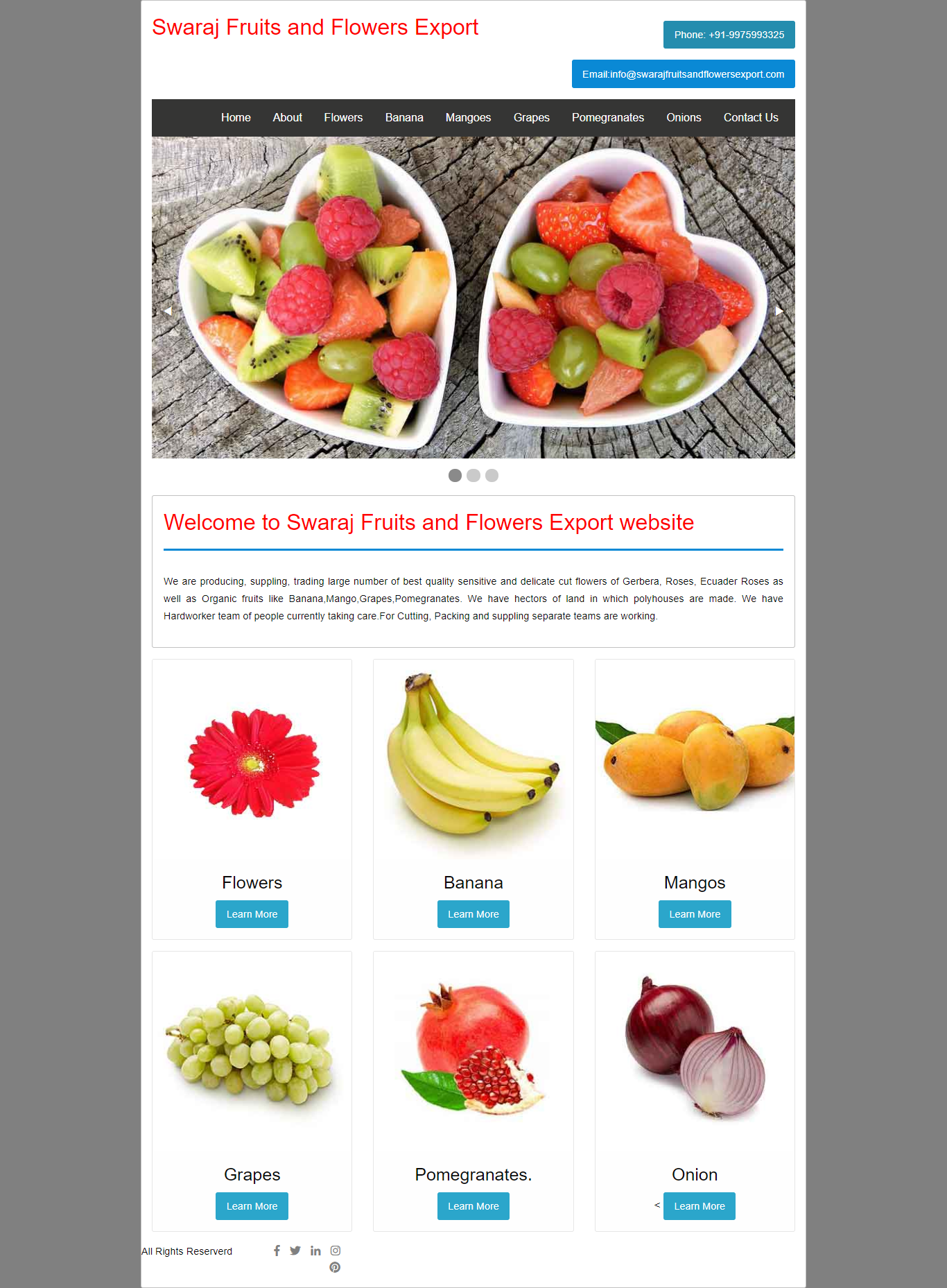 Static Website Designing for Swaraj fruits and flowers export